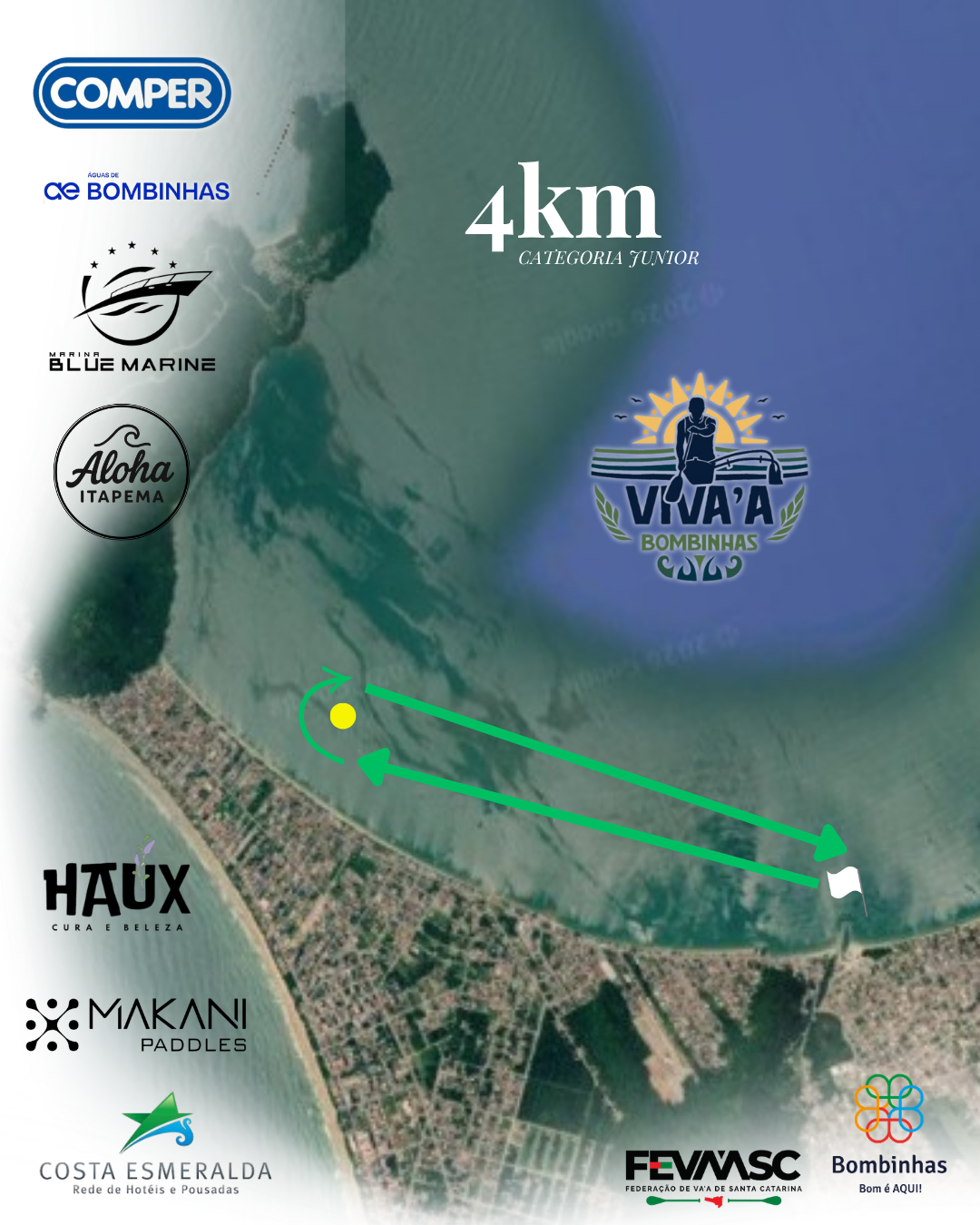 Mapa do percurso de 4 km da categoria júnior na Praia de Zimbros